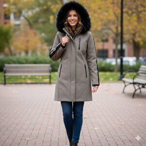 Calvin Klein Women's Softshell Jacket Coat Detachable Faux Fur Hood Water Resist